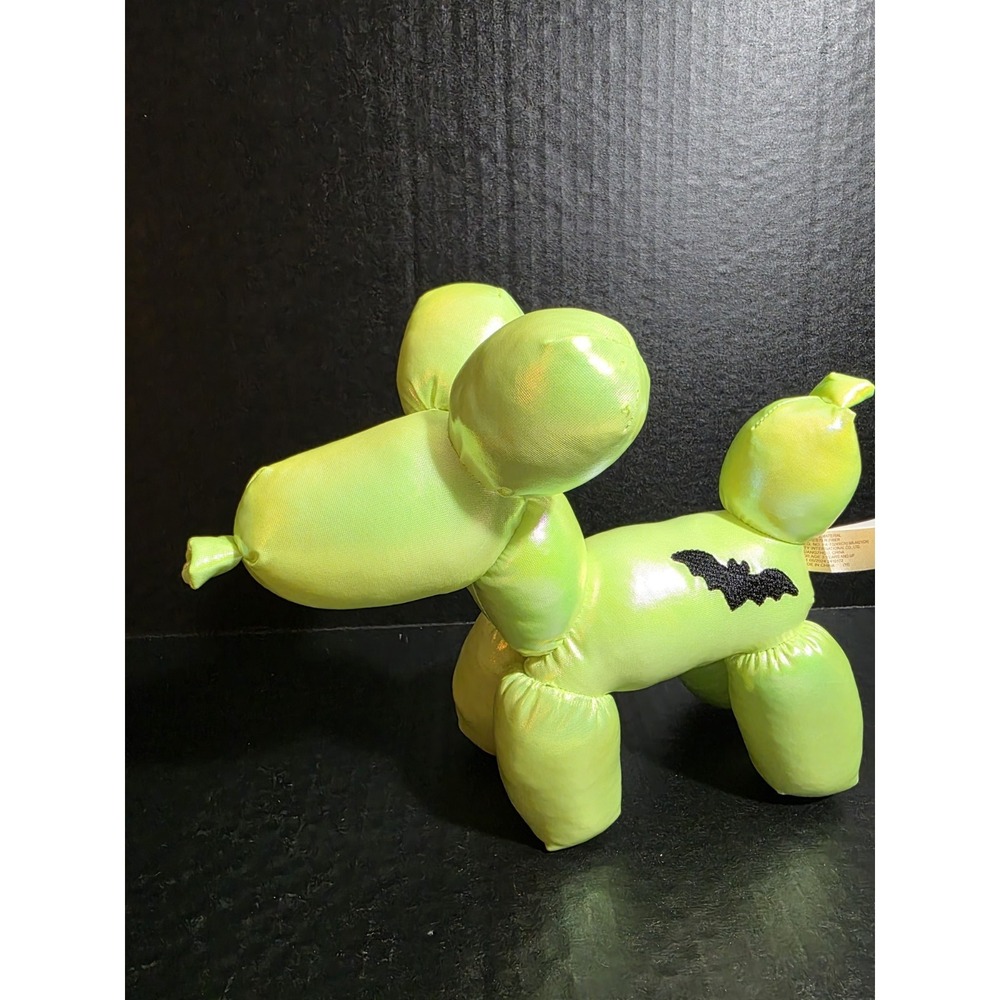 Way‎ To Celebrate Halloween Metallic Green Balloon Dog Plush 8" Black Bat Tush